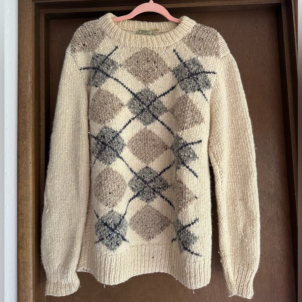 Authentic Irish Hand Knit Wool Argyle Sweater